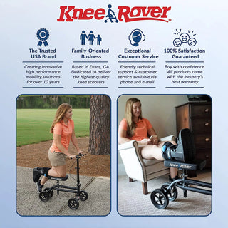 Advertisement for Knee Rover with product usage images and brand attributes listed.