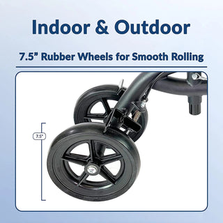 7.5 inch rubber wheels for smooth rolling on a light blue background