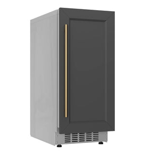 KoolMore KM-BIM57-PR Residential Panel Ready Ice Maker with a black door and gold handle on a white background