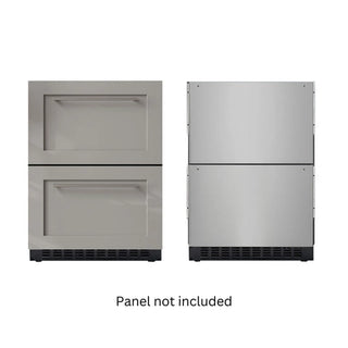Two KoolMore KM-BIR1D1F-PR Panel Ready Two-Drawer Refrigerator and Freezer on a white background with text 'Panel not included'.