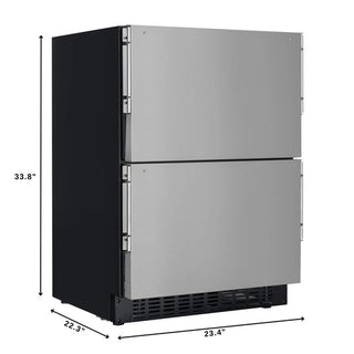KoolMore KM-BIR1D1F-PR Panel Ready Two-Drawer Refrigerator and Freezer with dimensions labeled on a white background