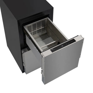 Stainless steel KoolMore KM-BIR2D15-PR Panel Ready Built-in Double Refrigerator with open door on a white background