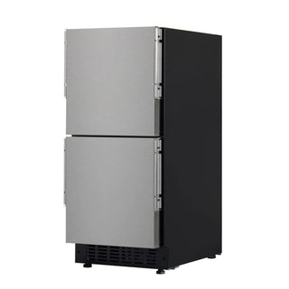 Two-door KoolMore KM-BIR2D15-PR Panel Ready Built-in Double Refrigerator with stainless steel doors on a white background
