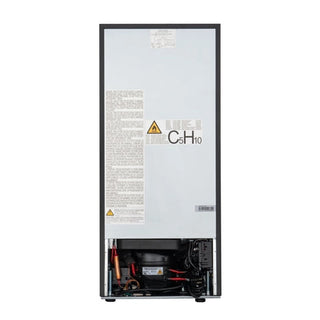 Back view of a KoolMore KM-BIR2D15-PR Panel Ready Built-in Double Refrigerator with text and labels on a white background