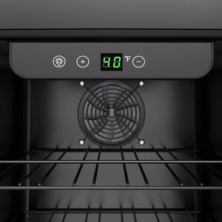 KoolMore KM-BIR3C-GD Built-In Refrigerator and Beverage Cooler interior with digital temperature display showing 40 degrees Fahrenheit.