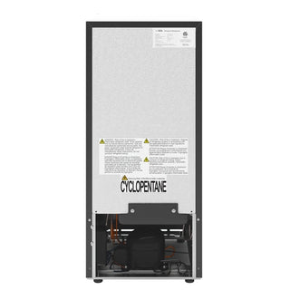 backside view of KoolMore KM-BIR3C-SS Built-In Refrigerator and Beverage Cooler with warning labels on a white background
