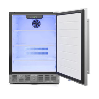 KoolMore KM-BIR5C-SS Built-In Refrigerator and Beverage Cooler with open door on a white background