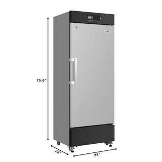 KoolMore KM-PHF-10C Medical Freezer with dimensions labeled on a white background