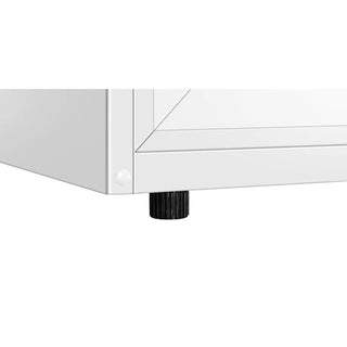 Close-up of a KoolMore KM-PHF-4C Medical Freezer For Pharmacy/Laboratory corner with a black leg on a white background