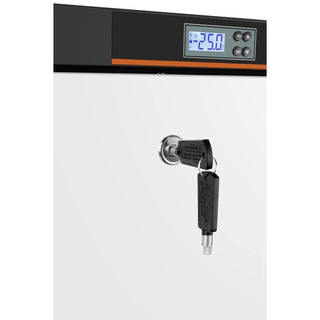 White KoolMore KM-PHF-4C Medical Freezer For Pharmacy/Laboratory with digital temperature display and key lock on a white background