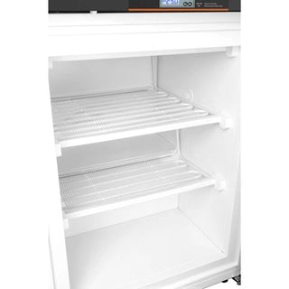 White KoolMore KM-PHF-4C Medical Freezer For Pharmacy/Laboratory with empty racks on a white background