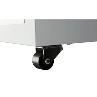 Close-up of KoolMore KM-PHF-4CUL Ultra Low Temp Stackable Medical Freezer caster wheel on a white background