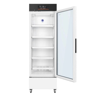 KoolMore KM-PHR-11C Medical Pharmacy Refrigerator, 11 cu. ft. with open door on a white background