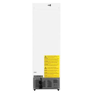 White KoolMore KM-PHR-11C Medical Pharmacy Refrigerator, 11 cu. ft. with a yellow warning label on a white background