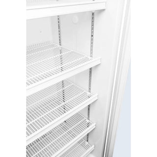 White metal shelving unit with multiple shelves in KoolMore KM-PHR-15C Medical Pharmacy Refrigerator, 15 cu. ft. against a white background