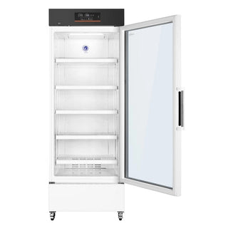 KoolMore KM-PHR-15C Medical Pharmacy Refrigerator, 15 cu. ft. with open door on a white background