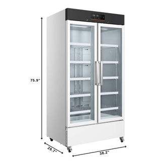 KoolMore KM-PHR-35C Medical Pharmacy Refrigerator, 35 cu. ft. with dimensions displayed on a white background
