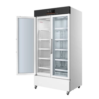KoolMore KM-PHR-35C Medical Pharmacy Refrigerator, 35 cu. ft. with glass doors on a white background