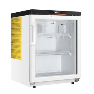 White KoolMore KM-PHR-45C Countertop Medical Pharmacy Refrigerator, 4.5 cu. ft. with glass door on a white background