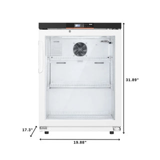 KoolMore KM-PHR-45C Countertop Medical Pharmacy Refrigerator, 4.5 cu. ft. with dimensions labeled on a white background