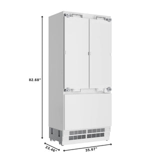 KoolMore KM-RER36-FDPR Panel Ready Refrigerator with Ice Maker with dimensions displayed on a white background