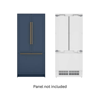 Blue KoolMore KM-RER36-FDPR Panel Ready Refrigerator with Ice Maker with gold handles on a white background