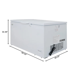 White KoolMore SCF-16C Commercial Chest Freezer with dimensions labeled on a white background