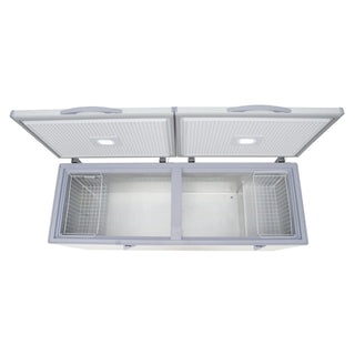 White KoolMore SCF-24C Commercial Chest Freezer with open doors on a white background