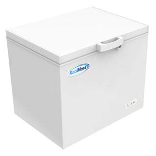 White KoolMore SCF-9C Commercial Chest Freezer with KoolMore logo on a white background