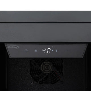 KoolMore KM-BIR15-PR Built-In Panel Ready Undercounter Beverage Refrigerator with digital display and control buttons on a dark background