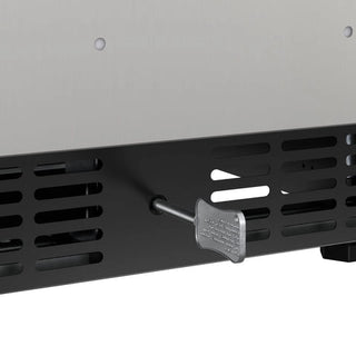 Metal bracket with engraved texture for KoolMore KM-BIR15-PR Built-In Panel Ready Undercounter Beverage Refrigerator on a gray background