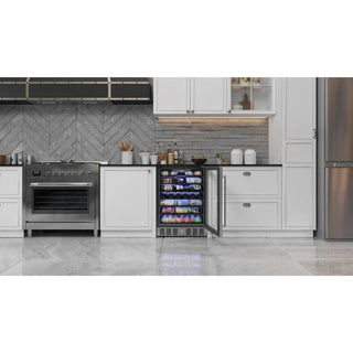 Modern kitchen with a KoolMore KM-BIR5C-GD Built-In Refrigerator and Beverage Cooler.