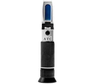 LW Scientific handheld refractometer standing upright with the prism cover closed