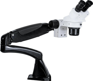LW Scientific DM Dual Mag binocular head mounted on the pneumatic flex arm