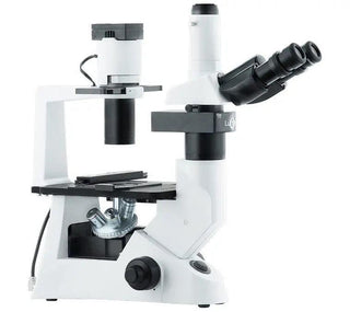LW Scientific inverted microscope shown with an epi-fluorescence module, side view
