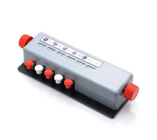 Angled view of the smaller LW Scientific manual differential counter with its red reset knob