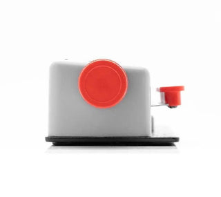 End view of the LW Scientific manual differential counter with the red reset knob