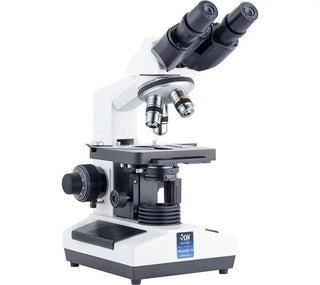 Angled view of the LW Scientific Revelation III binocular microscope