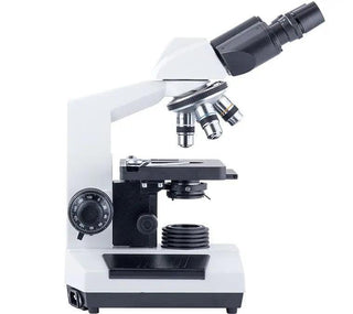 Side view of the LW Scientific Revelation III binocular microscope with light control dial