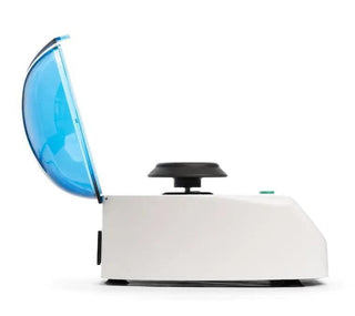 Side profile of the LW Scientific ZipCombo with the lid raised and the micro-tube rotor in place