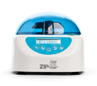 LW Scientific ZipCombo with the micro-tube rotor visible through the closed blue lid