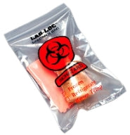 Lab-Loc® 919347_CS  Specimen Transport Bag with Document Pouch packed earplugs with biohazard symbol on a white background