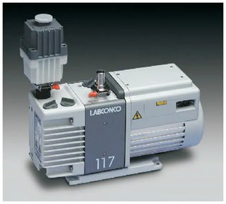 Labconco 1472100 Rotary Vane Vacuum Pump with Exhaust Filter, 117 liters/min, 115V, 60Hz on a gradient background