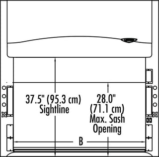 Technical drawing of Labconco_4_Feet_Protector_I-S XL_Benchtop_Hood_37.7_Exterior_Depth_100-115V_208-230V_50_60Hz with measurements labeled