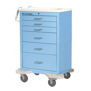 Blue Lakeside Classic Anesthesia Cart with drawers and 'Lakeside' branding on a white background