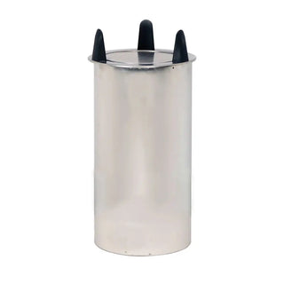Metallic cylindrical Lakeside 500925, Drop In Plate Dispenser, Shielded, Non-Heated for 8-1/4 to 9-1/8 Inch Plates with black protrusions on a white background
