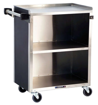 Metal Lakeside&nbsp;610,Enclosed Bussing Cart, Stainless Steel, 3 Shelf 15-1/2″ x 24″, 300-Lb. Capacity with three shelves on a white background