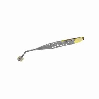 Metallic tool Forceps for Crowns, Cores and Bridges Carbide Flat Handle 45° with a curved end on a white background