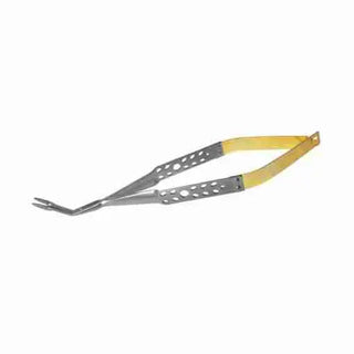 Metal tongs Laschal Surgical 15cm Universal RAPTOR Forceps for points, Carbide Flat Handle 45' N/S with yellow handle on a white background