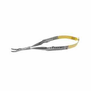 One piece of 15cm Universal Cutting-Edge Needle Holder Curved Tips with yellow handle on a white background